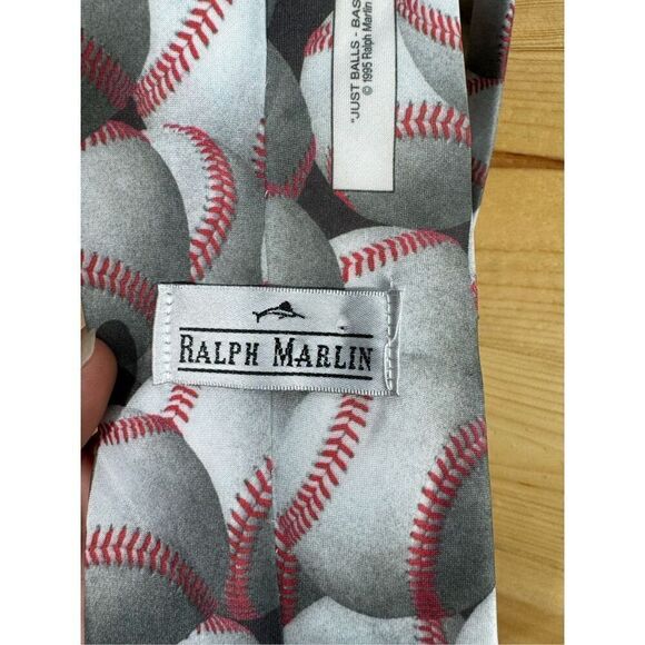 Ralph Marlin Vintage Men's “Just Balls- Baseballs  Print Necktie Multicolor Poly - Picture 3 of 10
